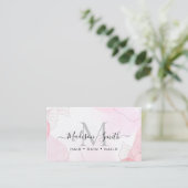 Chic Blush Pink Gold Glitzer Marble Agate Monogram Visitenkarte (Stehend Vorderseite)
