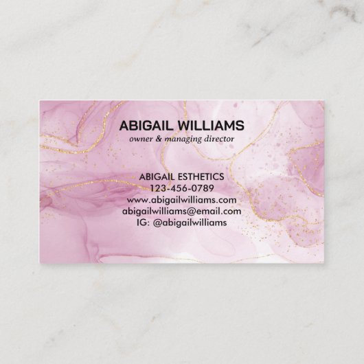 Chic Blush Pink Gold Glitzer Marble Agate Monogram Visitenkarte (Rückseite)