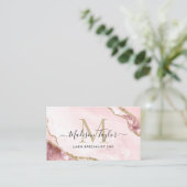 Chic Blush Pink Gold Glitzer Marble Agate Monogram Visitenkarte (Stehend Vorderseite)