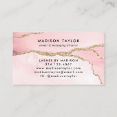 Chic Blush Pink Gold Glitzer Marble Agate Monogram Visitenkarte (Rückseite)