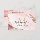 Chic Blush Pink Gold Glitzer Marble Agate Monogram Visitenkarte (Vorne/Hinten)