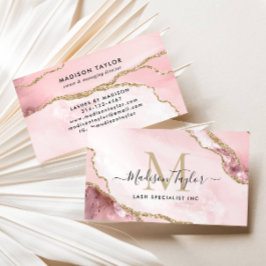 Chic Blush Pink Gold Glitzer Marble Agate Monogram Visitenkarte