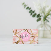 Chic Blush Pink Gold Glitzer Marble Agate Monogram Visitenkarte (Stehend Vorderseite)