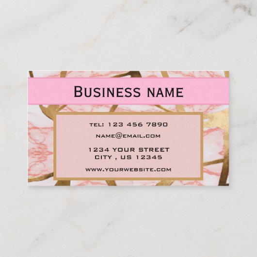 Chic Blush Pink Gold Glitzer Marble Agate Monogram Visitenkarte (Rückseite)