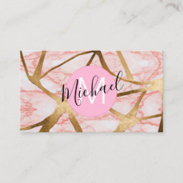 Chic Blush Pink Gold Glitzer Marble Agate Monogram Visitenkarte