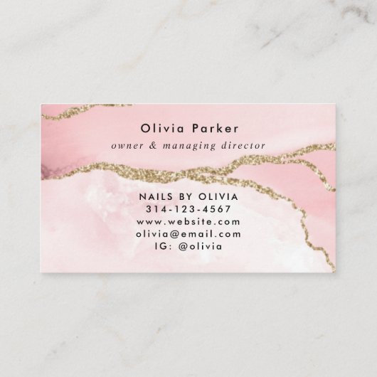 Chic Blush Pink Gold Glitzer Marble Agate Monogram Visitenkarte (Rückseite)