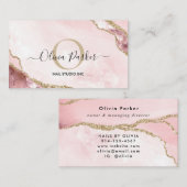 Chic Blush Pink Gold Glitzer Marble Agate Monogram Visitenkarte (Vorne/Hinten)