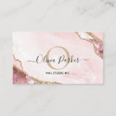 Chic Blush Pink Gold Glitzer Marble Agate Monogram Visitenkarte (Vorderseite)