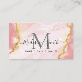 Chic Blush Pink Gold Glitzer Marble Agate Monogram Visitenkarte (Vorderseite)