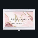 Chic Blush Pink Gold Glitzer Marble Agate Monogram Visitenkarten Dose<br><div class="desc">Moderne elegante,  rosafarbene Rosa Gold Glitzer Marmorpatrone Monogram Visitenkarte</div>