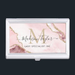 Chic Blush Pink Gold Glitzer Marble Agate Monogram Visitenkarten Dose<br><div class="desc">Moderne elegante,  rosafarbene Rosa Gold Glitzer Marmorpatrone Monogram Visitenkarte</div>
