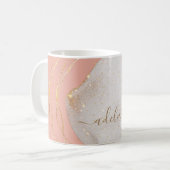 Chic Blush Pink Gold Glitzer Monogram Script Name Kaffeetasse (Vorderseite Links)