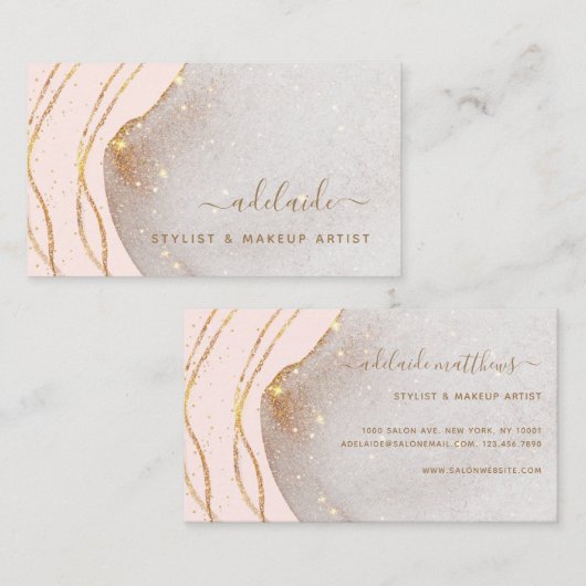 Chic Blush Pink Gold Glitzer Signature Name Agate Visitenkarte (Vorne/Hinten)