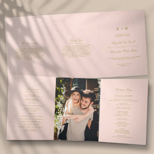 Chic Blush Pink & Gold Hochzeit Dreifach-gefaltete Programmkarte