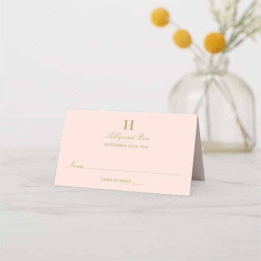 Chic Blush Pink & Gold Hochzeit Platzkarte (Vorderseite)