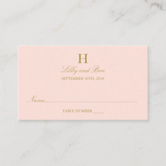 Chic Blush Pink & Gold Hochzeit Platzkarte (Vorderseite)