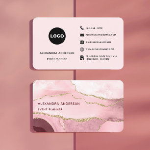Chic Blush Pink Gold Marmor Achat Visitenkarte