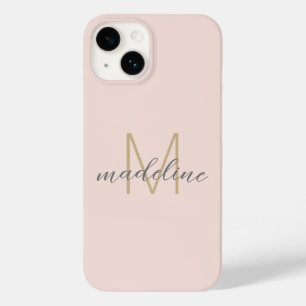 Chic Blush Pink Gold Monogram Initial Name Script Case-Mate iPhone 14 Hülle