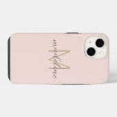Chic Blush Pink Gold Monogram Initial Name Script iPhone Hülle (Rückseite (Horizontal))