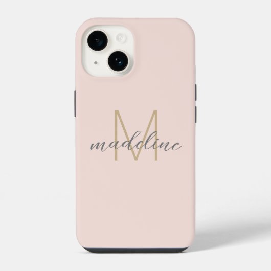 Chic Blush Pink Gold Monogram Initial Name Script iPhone Hülle (Rückseite)