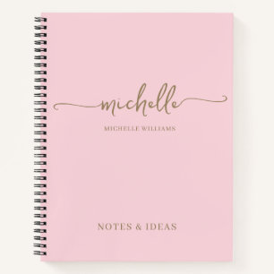 Chic Blush Pink Gold Monogram Name Signature Notizblock