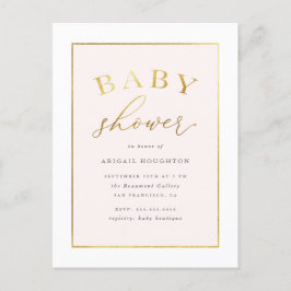 Chic Blush Pink Gold Typografie Baby Dusche Einladungspostkarte