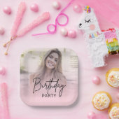 Chic Blush Pink Gradient Photo Birthday Pappteller (Party)