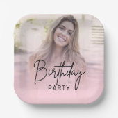 Chic Blush Pink Gradient Photo Birthday Pappteller (Vorderseite)