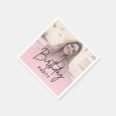 Chic Blush Pink Gradient Photo Birthday Serviette (Ecke)