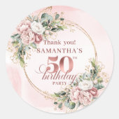 Chic Blush Pink Greenery 50th Birthday Party Label Runder Aufkleber (Vorderseite)