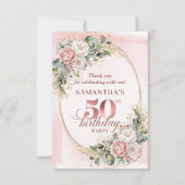 Chic Blush Pink Greenery 50th Birthday Thank You Dankeskarte (Vorderseite)