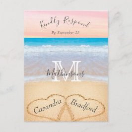 Chic Blush Pink Hearts Sand Beach Hochzeit UAWG Postkarte