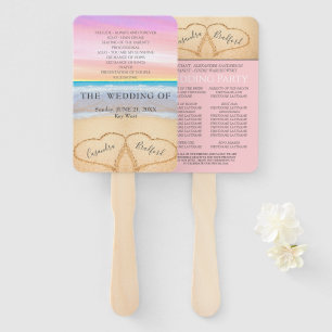 Chic Blush Pink Hearts Sand Beach Hochzeitsprogram Fächer