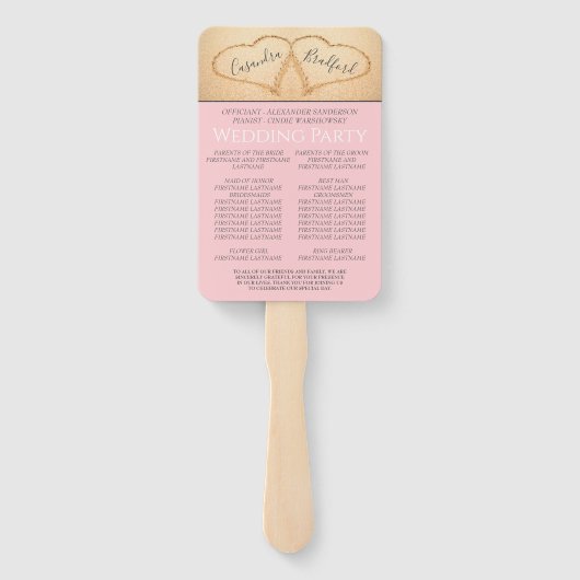 Chic Blush Pink Hearts Sand Beach Hochzeitsprogram Fächer (Rückseite)