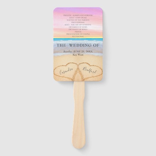 Chic Blush Pink Hearts Sand Beach Hochzeitsprogram Fächer (Vorderseite)