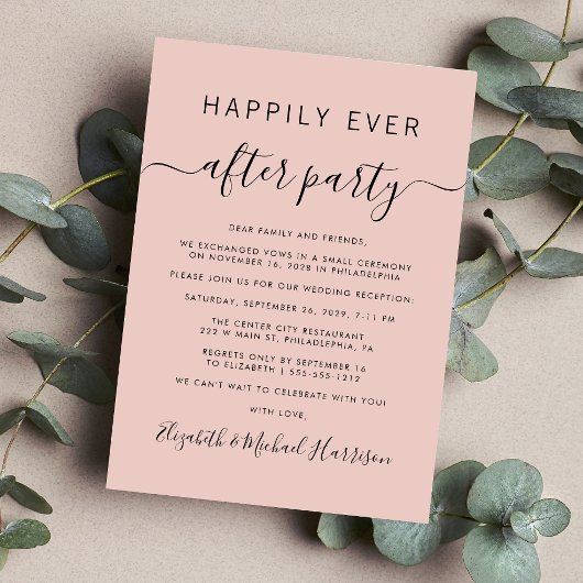 Chic Blush Pink Hochzeitsempfang Einladung