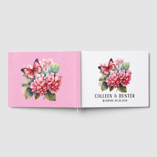 Chic Blush Pink Hydrangea Butterfly Wedding Gästebuch (Voll)