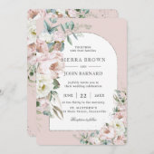 Chic Blush Pink Ivory Peonies Floral Arch Hochzeit Einladung (Vorne/Hinten)