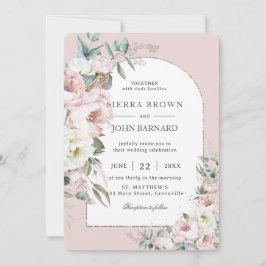 Chic Blush Pink Ivory Peonies Floral Arch Hochzeit Einladung