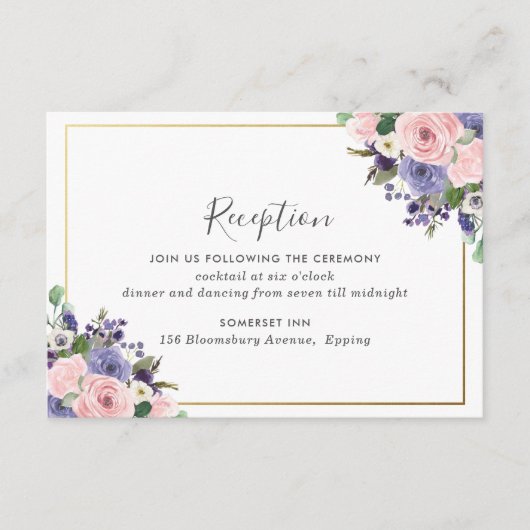 Chic Blush Pink Lavendel Floral Hochzeitsempfang Begleitkarte (Vorderseite)