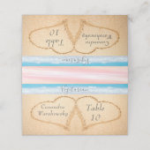 Chic Blush Pink Lila Beach Hochzeit 2 Herz Sand Platzkarte (Außenseite Aufgefaltet)