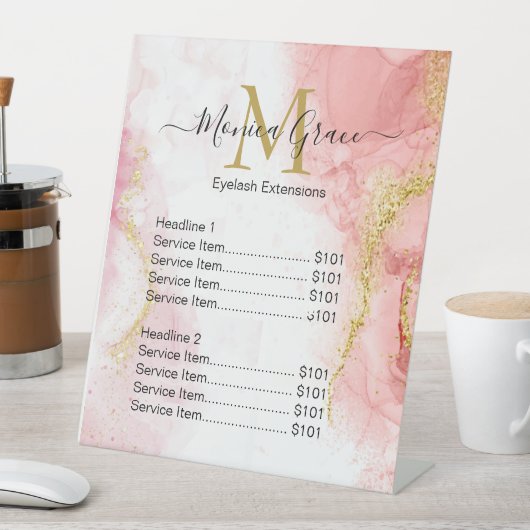 Chic Blush Pink Marmor Gold Glitzer Agate Monogram Sockelschild (In Situ)