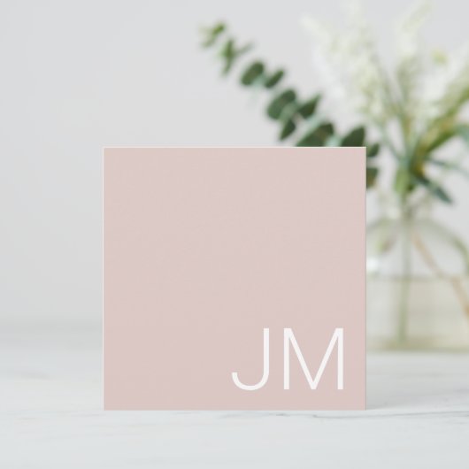 Chic Blush Pink Mit Monogramm Oversible Initialen Mitteilungskarte (Stehend Vorderseite)