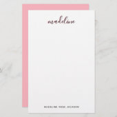 Chic Blush Pink mit schwarzem kalligraphischen Nam Briefpapier (Vorne/Hinten)