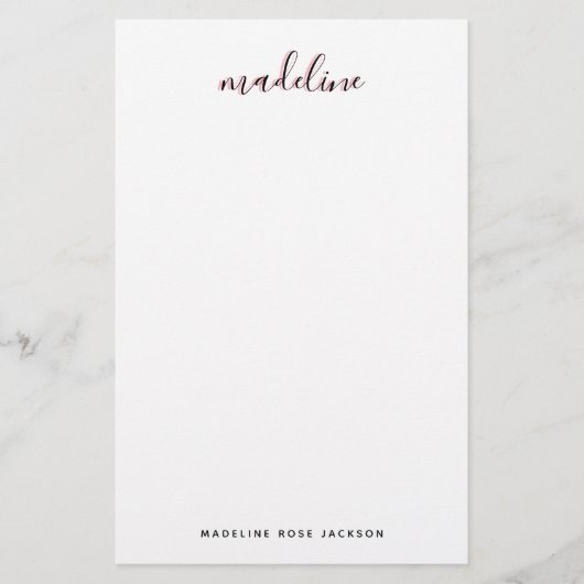 Chic Blush Pink mit schwarzem kalligraphischen Nam Briefpapier (Vorderseite)
