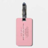 Chic Blush Pink mit schwarzem kalligraphischen Nam Gepäckanhänger (Rückseite vertikal)