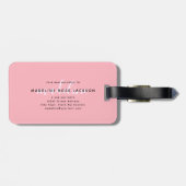 Chic Blush Pink mit schwarzem kalligraphischen Nam Gepäckanhänger (Rückseite horizontal)