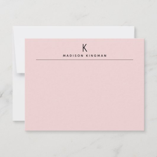 Chic Blush Pink Modern Monogram Initial Name Mitteilungskarte (Vorderseite)
