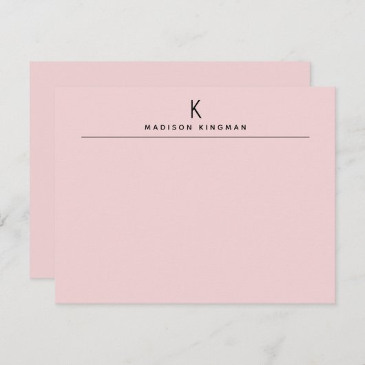 Chic Blush Pink Modern Monogram Initial Name Mitteilungskarte (Vorne/Hinten)