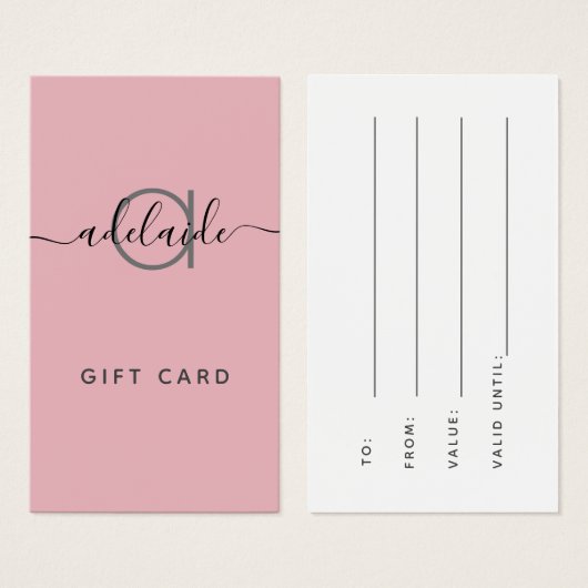 Chic Blush Pink Moderne elegante Monogram-Geschenk (Vorne & Hinten)